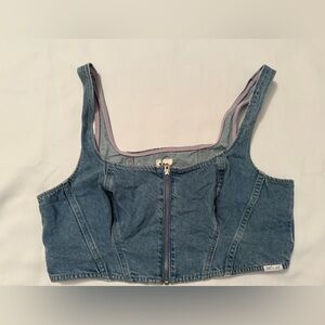 Lee x H&M Denim Corset Top Light Wash Zip Front Cropped Bustier Y2K Size Large